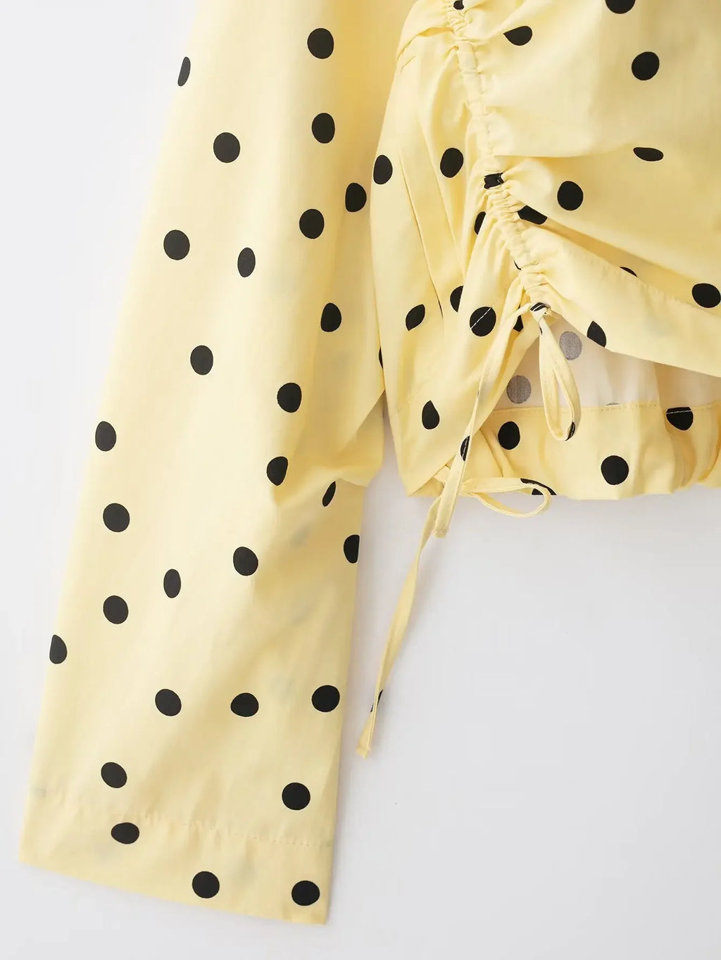 Yellow Polka Dot Two Piece Set With High-Neck Jacket And Balloon Shorts
