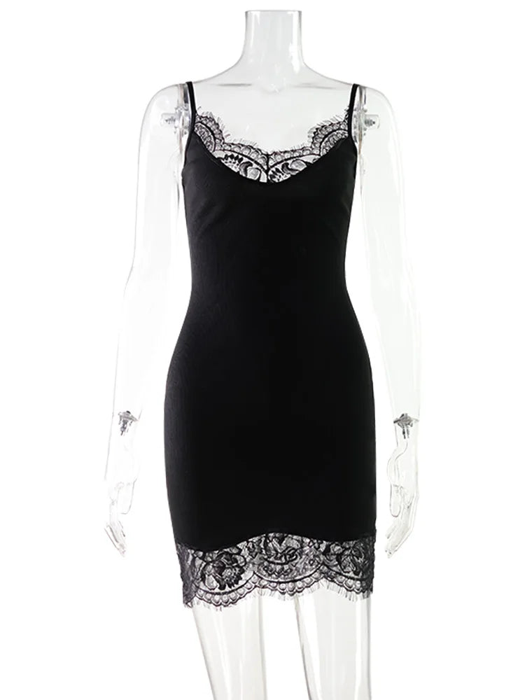 Lace Patchwork Camisole Dress With Sheer Detailing