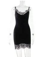 Lace Patchwork Camisole Dress With Sheer Detailing