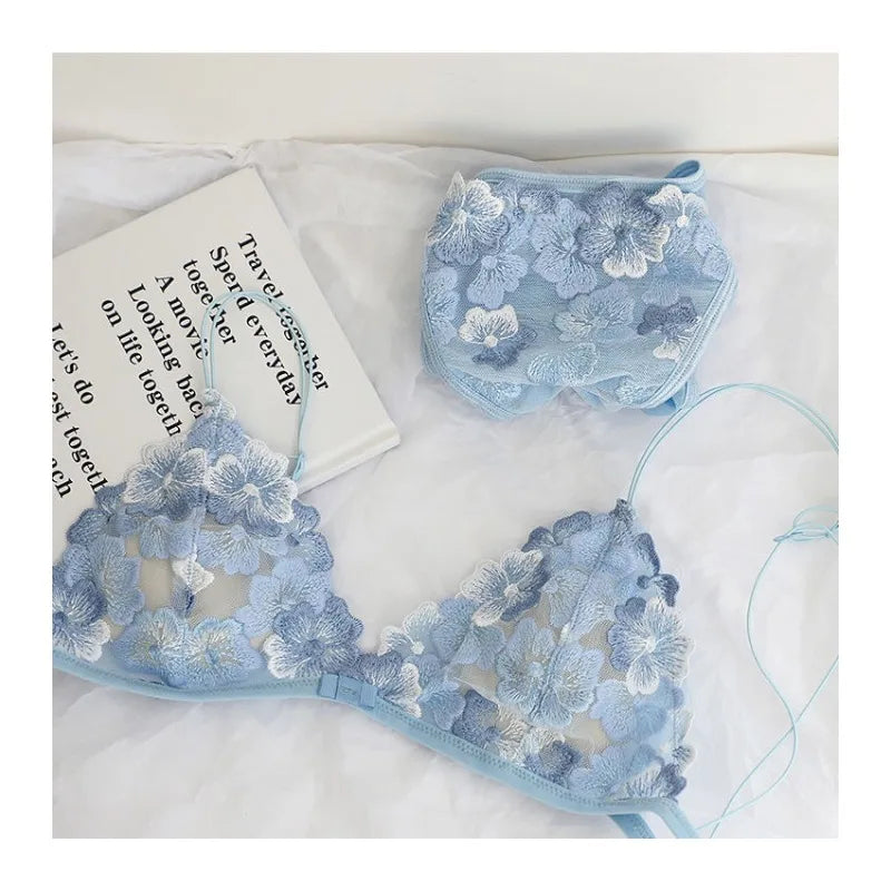 Whisper Lace Wireless Bralette Set In Ultra Thin Embroidered Mesh For Small Busts Delicate Comfort