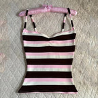 Retro Striped Vest Camisole Top With Color Block Detail