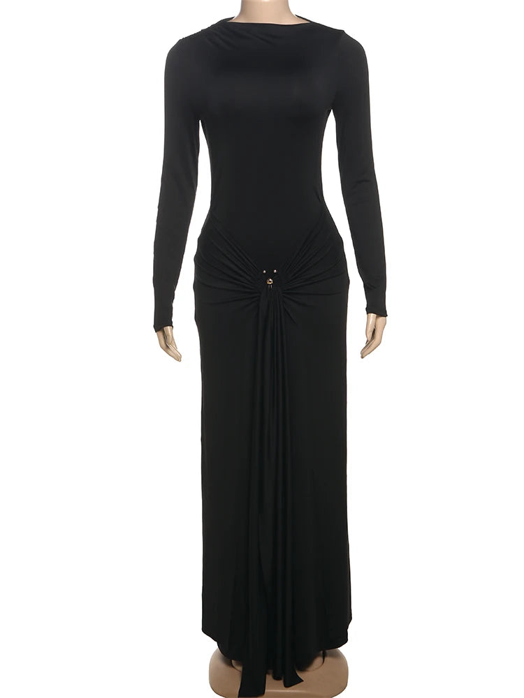 Ruched Maxi Dress For Women Chic Bodycon With Long Sleeves