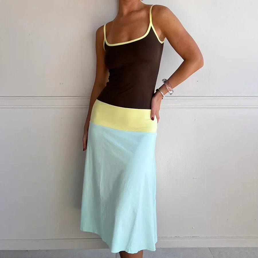 Colorful Spaghetti Strap Maxi Dress Slim Backless Sundress