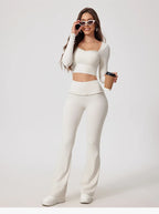 Women Shirts Long Sleeve for Yoga Crop Top Square Neck Workout Clothing with Chest Pads Fitness