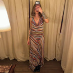 Colorful Stripe Sleeveless Midi Dress