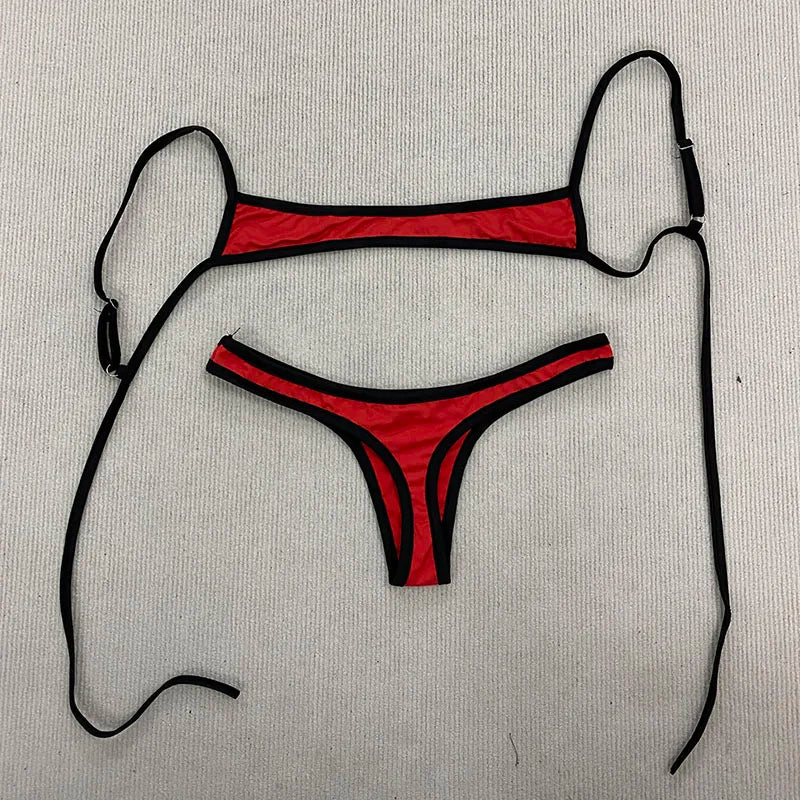 Y2K Retro Contrast Color Bikini With Backless Design And Adjustable Straps For Summer Beachwear