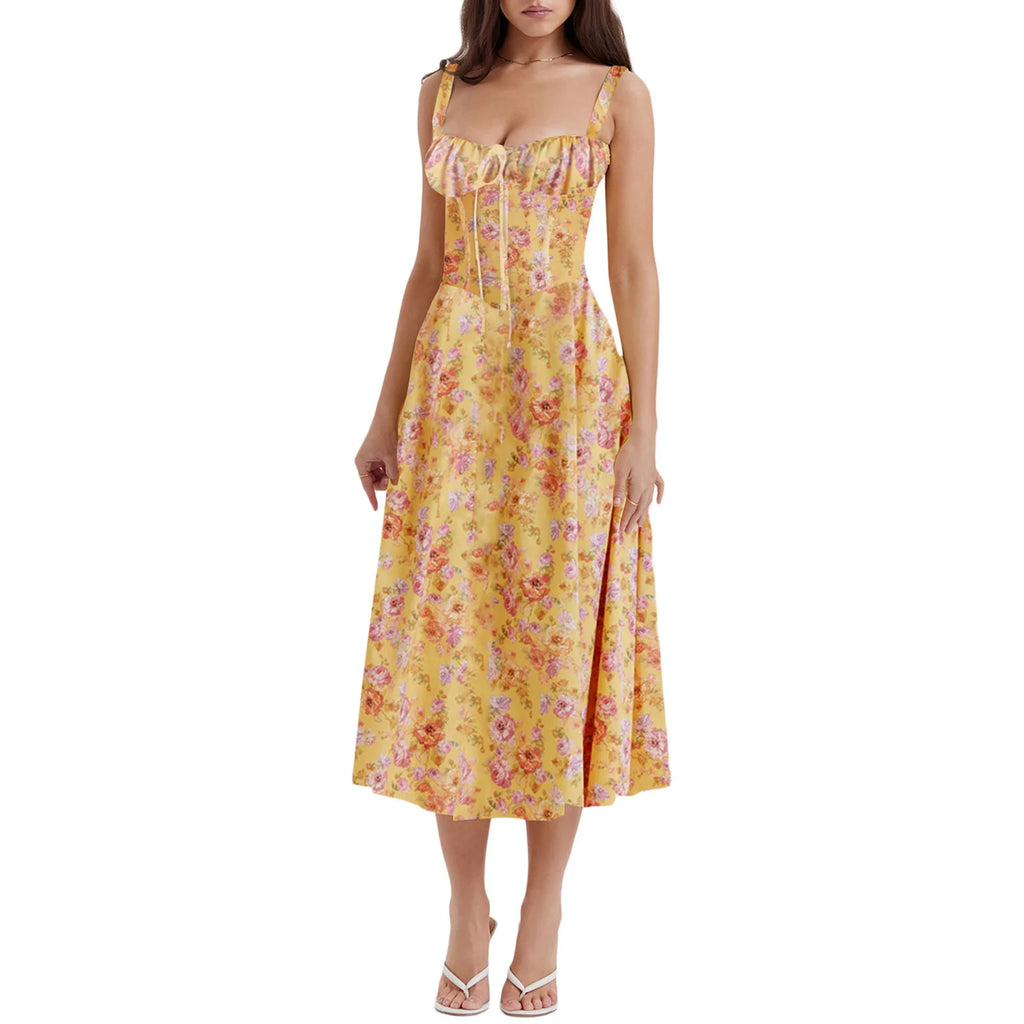 Spaghetti Strap Maxi Dress With Wrap Bow Lace Up Front Elegant Long Gown