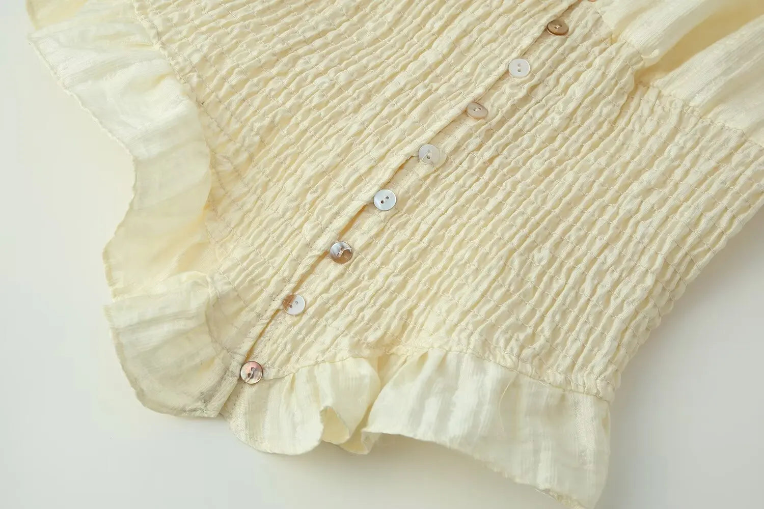 Lightweight Blouse With Puff Sleeves Tie Neck Ruffle Collar Retro Style