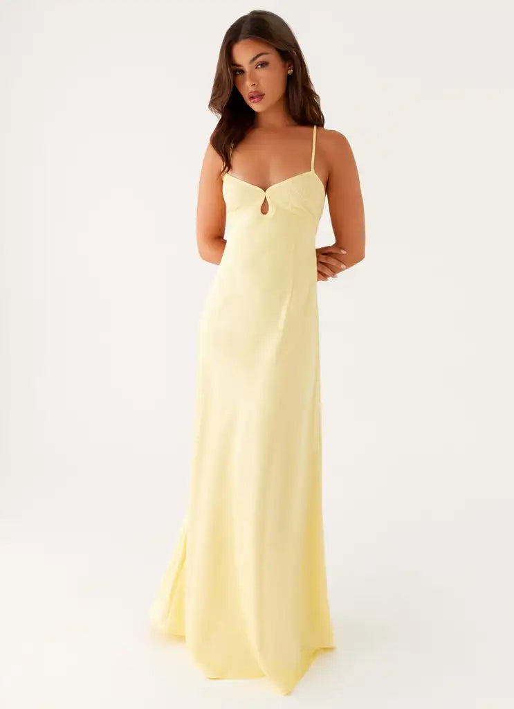 Yellow Cami Maxi Dress With Spaghetti Straps