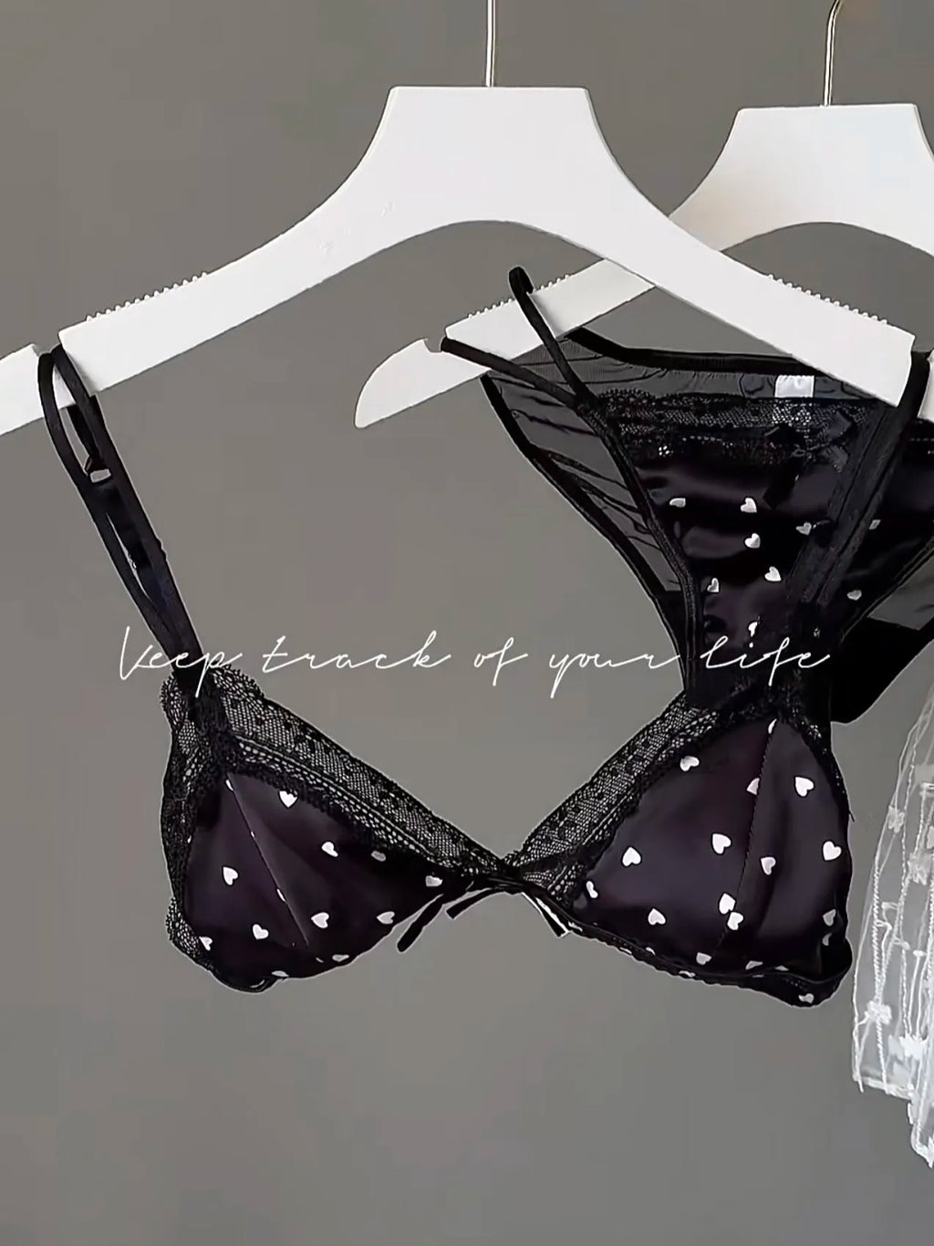 French Style Satin Lace Lingerie Set With Triangle Cups Wireless Soft Fabric Daily Wear