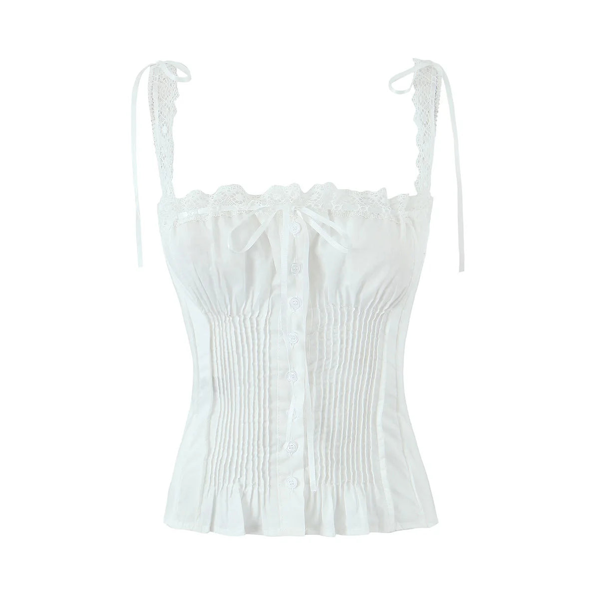 White Lace Trim Crop Top With Ribbon Bow Collar