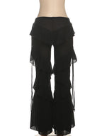 Irregular Tiered Flare Pants With Patchwork See Through