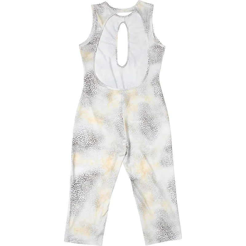 Leopard Print Hollow Out One Piece Romper With Backless Detail Sleeveless O Neck