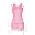Knit Mini Dress With Tassels And Glitter