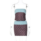 Polka Dot Strapless Vest Top And Color Block Two Piece Set For High Waist Summer Chic Bodycon Skirt Outfit