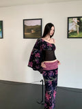 Floral Vintage Velour Off Shoulder Two Piece Set