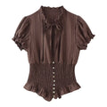 Lightweight Blouse With Puff Sleeves Tie Neck Ruffle Collar Retro Style