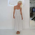 Backless Lace Up Polka Dot Maxi Dress