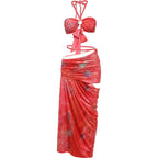 Two Piece Halter Top And Hollow Slash Maxi Skirt Set