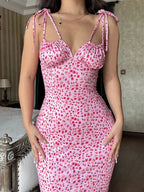 Floral Midi Dress With Spaghetti Straps And V Neck