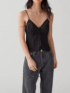 Dreamy V Neck Lace Trim Spaghetti Tank Top With Backless