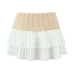 Knit Color Block Mini Skirt High Waisted Pleated
