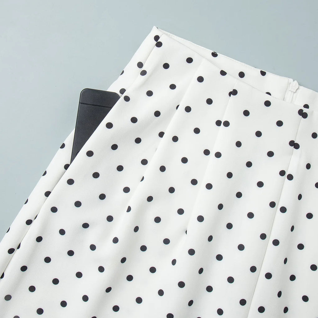 Dot Print Halter Top Set With Wide Leg Pants