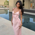 Backless Lace Up Midi Dress With Spaghetti Straps