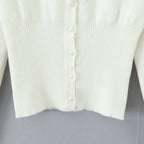 Lacing Up Bow Woodears O neck Open Buttons Through Crop Pointelle Knitted Cardigan Sweater Woman Jumper Knitwear