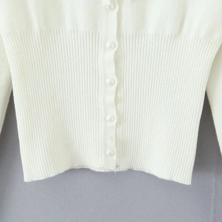 Lacing Up Bow Woodears O neck Open Buttons Through Crop Pointelle Knitted Cardigan Sweater Woman Jumper Knitwear