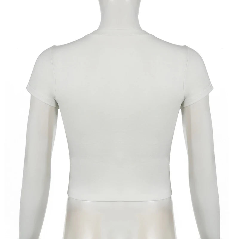 Animal Print Crop Top In White Slim Fit Crewneck Tee For Casual Vintage Vibe Everyday Chic