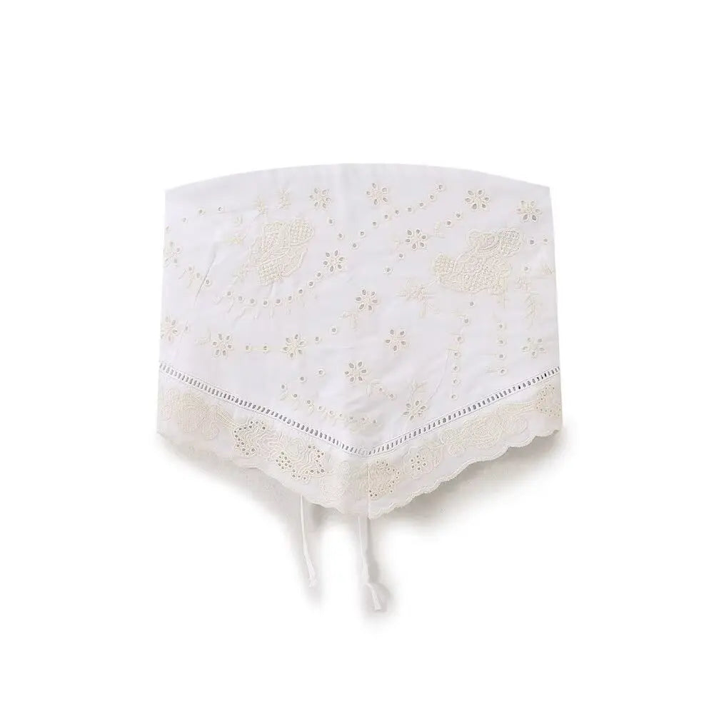 Backless Strapless Embroidered Crop Top With Hollow Details