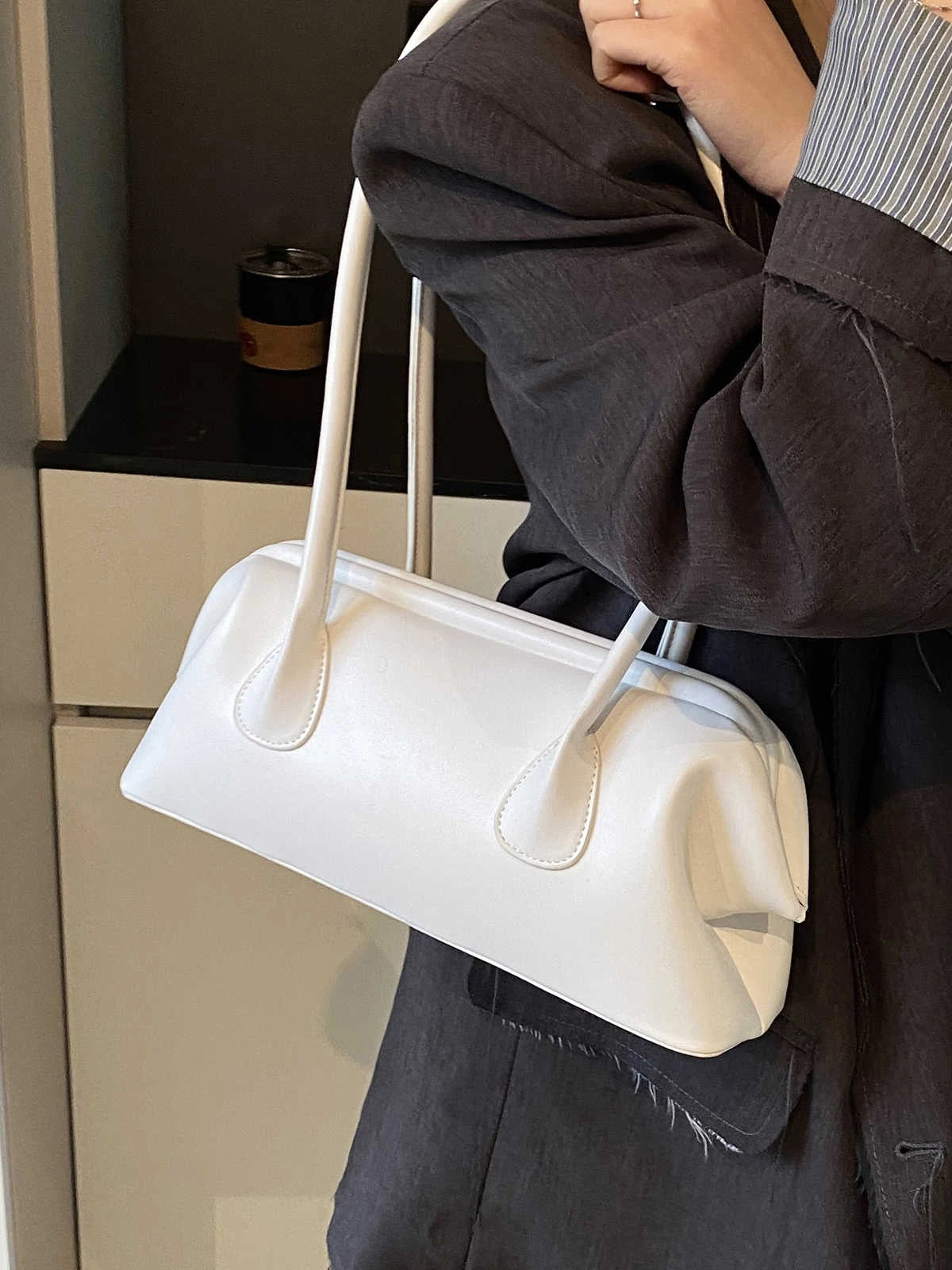 Underarm Bag Solid Color PU Shoulder Handbag