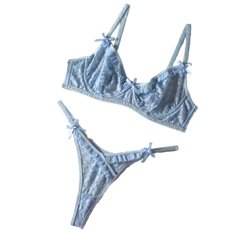 Lace Embroidered Bra and Thong Lingerie Set