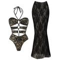 Black Hollow Lace Bandeau Bikini With Push Up