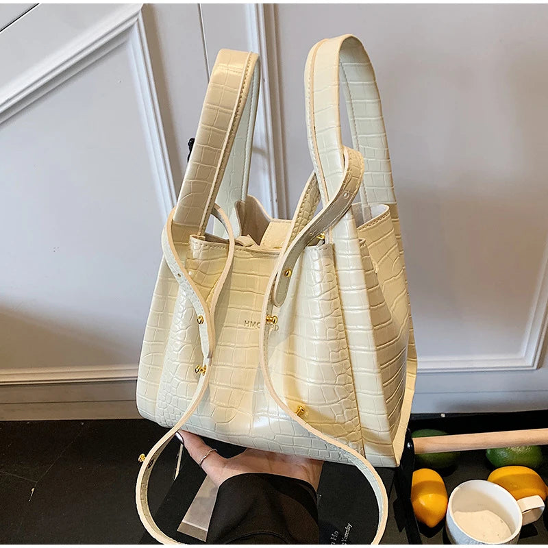 Women Stone Pattern Handbag Chic Shoulder Style Casual Messenger Versatile Bucket Wallet Included