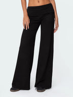 Casual Wide Leg Sweatpants Fold Over Waist Low Rise Flare Yoga Lounge