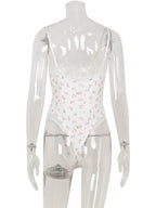 Printed Bodysuit Sleeveless V Neck Romper See Through Top