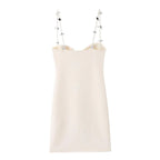 Beige Floral Applique Strap Corset Dress With 3D Flowers And Mini