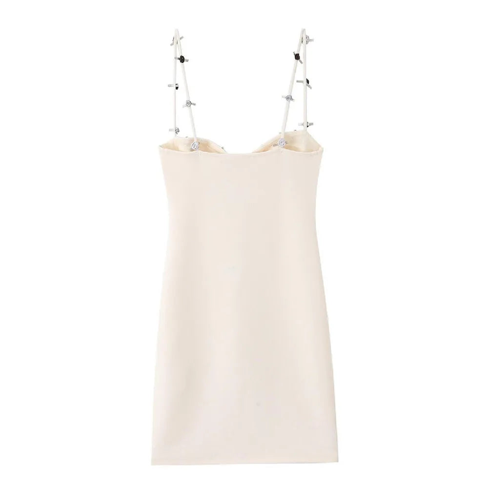 Beige Floral Applique Strap Corset Dress With 3D Flowers And Mini