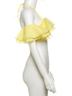 Elegant Y2K Sweet Style Ruched Tank Tops+Petal Sleeve Cover Women Lace-Up Halter
