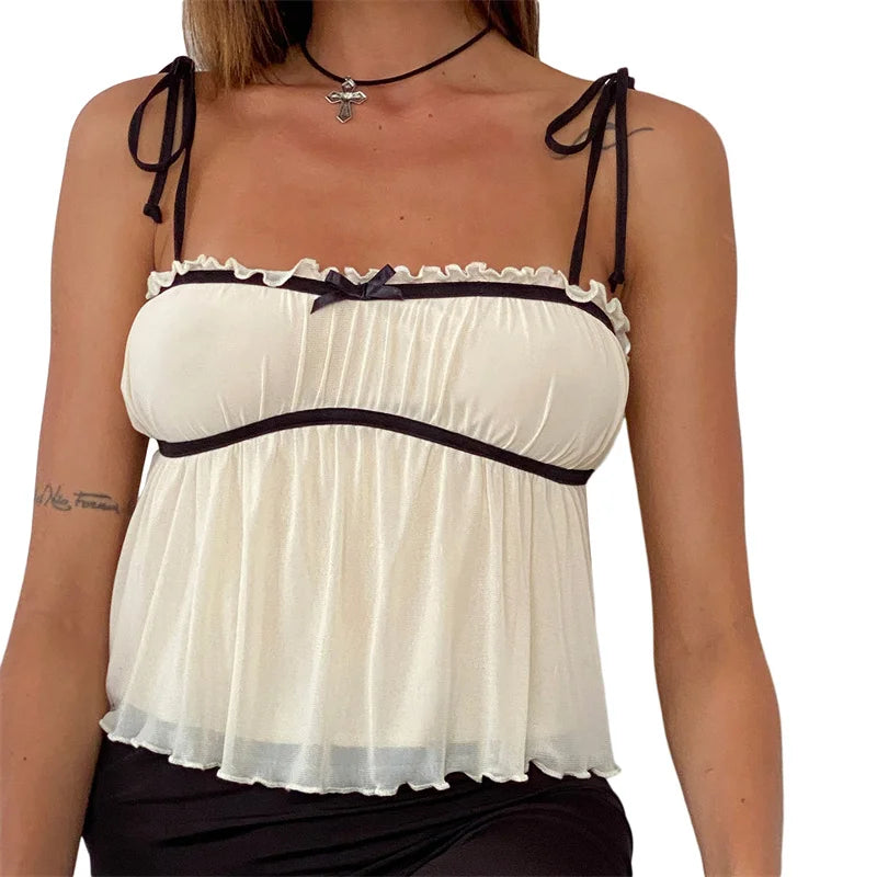 Floral Bow Detail Spaghetti Strap Cami Sleeveless Top