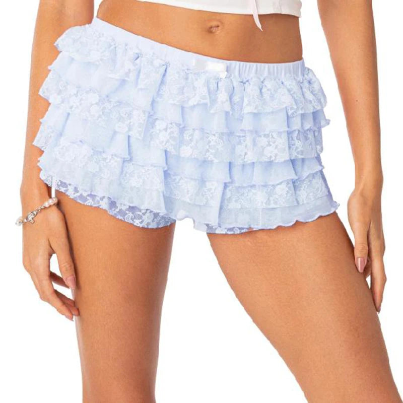 Fairycore Lace Trim Multilayer Shorts Kawaii