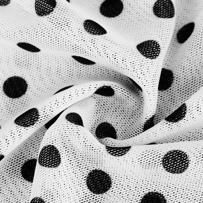 White Polka Dot Chiffon Backless Strapless Dress With Empire Waist