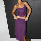Gleaming Floral Sequin Crop Top And Slit Maxi Skirt Set