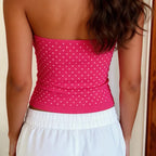 Y2K Coquette Dots Print Tube Top Off Shoulder Backless Sleeveless Bandeau Slim Fit
