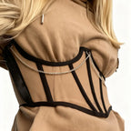 Underbust Punk Corset With Metal Chain Belt Gothic Lace Bustier Black