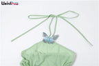 Sheer Halter Dress With Butterfly Appliques Hollow Ruffle Details Elegant Gown