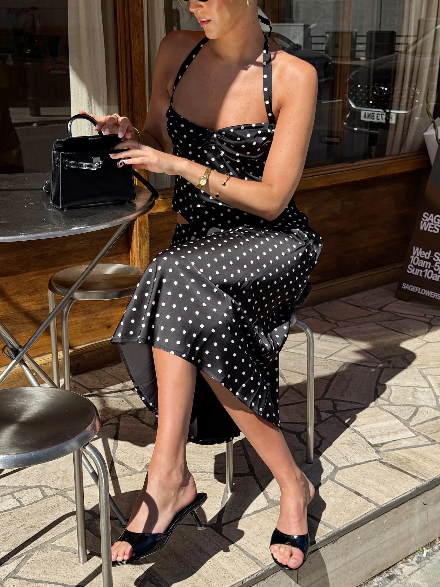 Two-Piece Set Women's Sexy Polka Dot Top Casual Maxi Skirts Sets