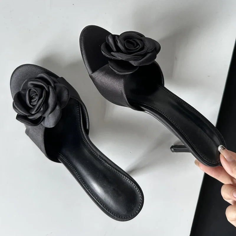 Floral Summer Slides With Low Heels